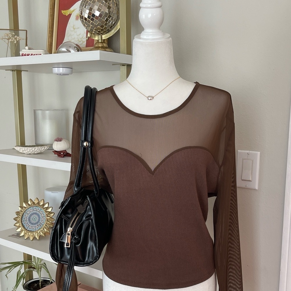 Women's Brown Sheer Long Sleeve Top Size 2XL